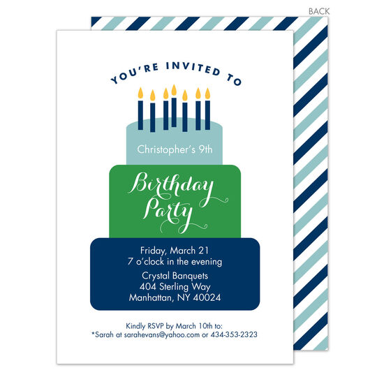 Blue Tiered Cake Birthday Invitations